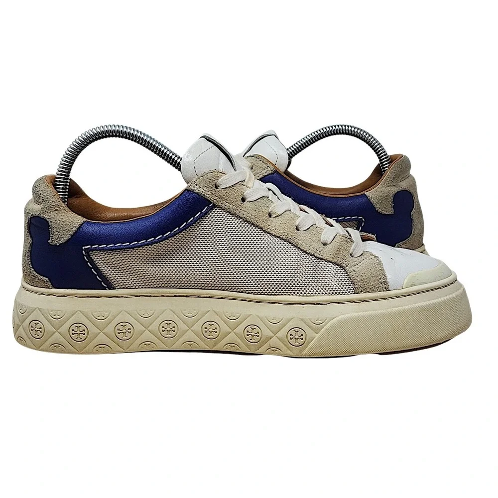 Tory Burch Ladybug Sneakers 9 M Womens Cream Blue Platform Mesh Leather Suede